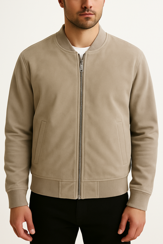 Men’s Faux-Suede Jacket – Taupe Beige