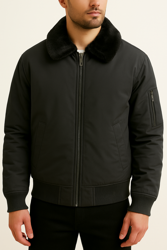Men’s Shearling-Collar Jacket – Black