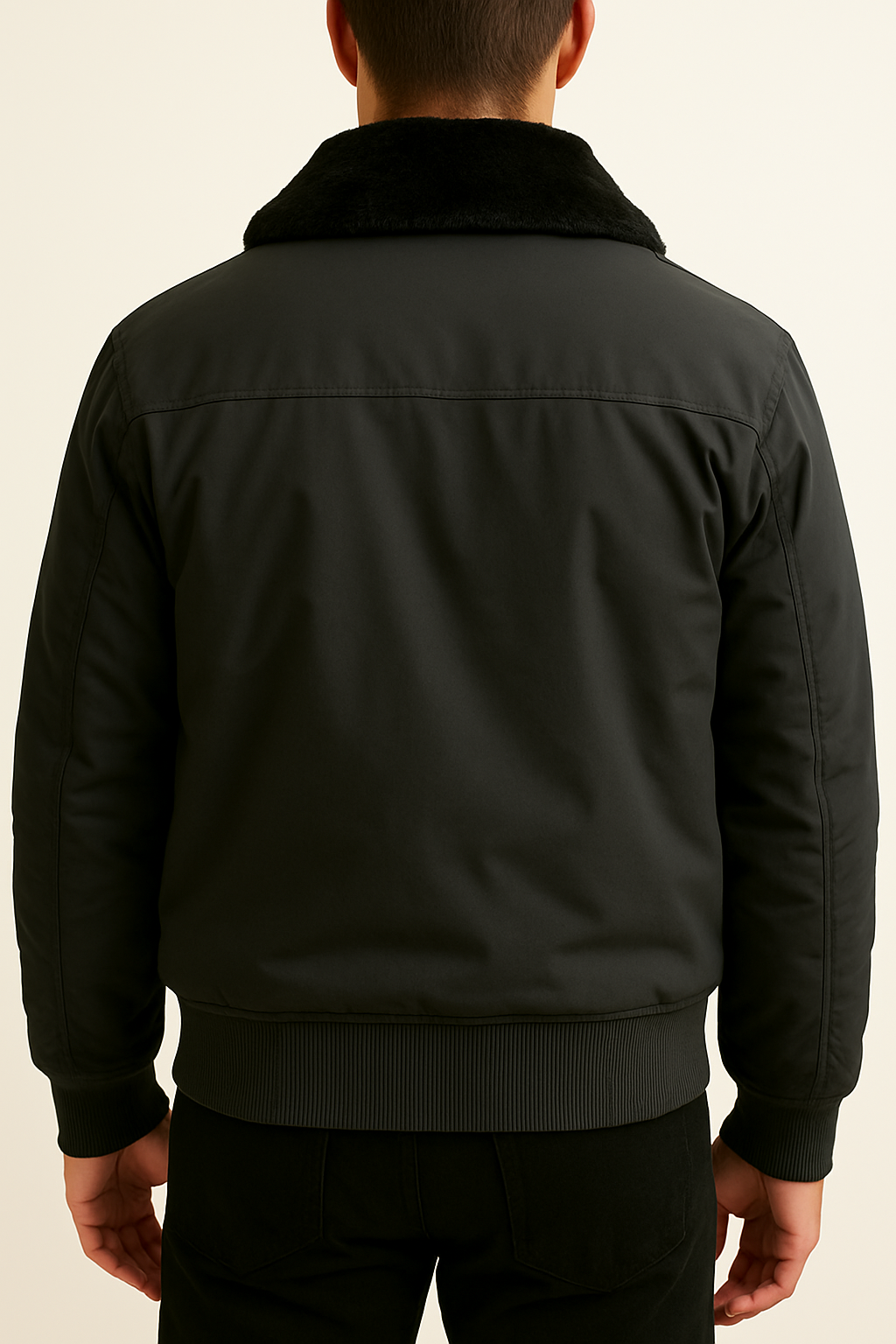 Men’s Shearling-Collar Jacket – Black