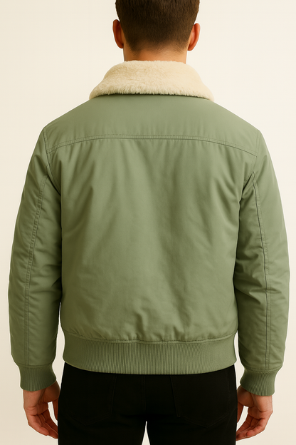 Men’s Shearling-Collar Jacket – Olive
