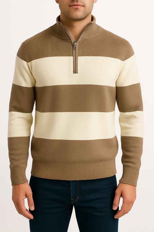 Men’s Half-Zip Knit Sweater – Taupe Brown