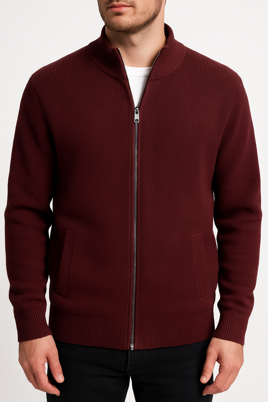 Men’s Full-Zip Knit Cardigan – Burgundy