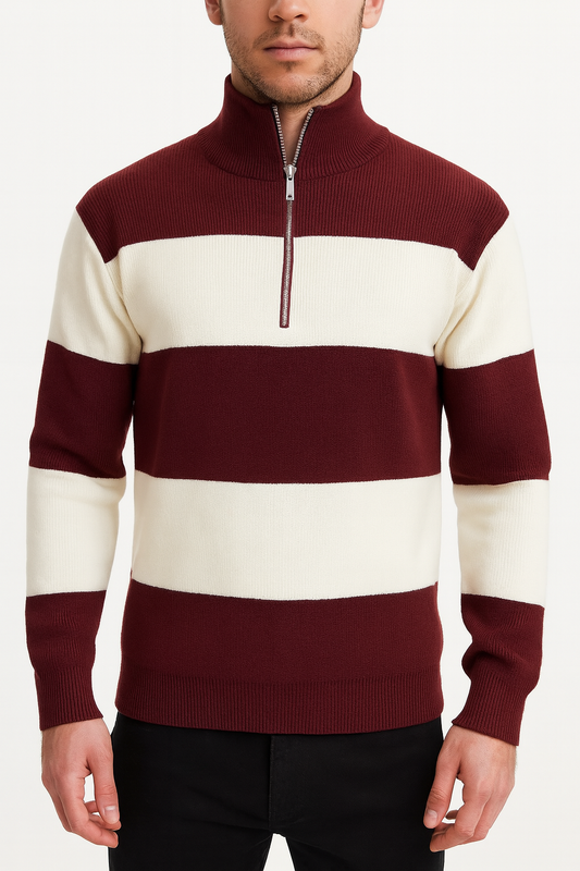 Men’s Half-Zip Knit Sweater – Burgundy