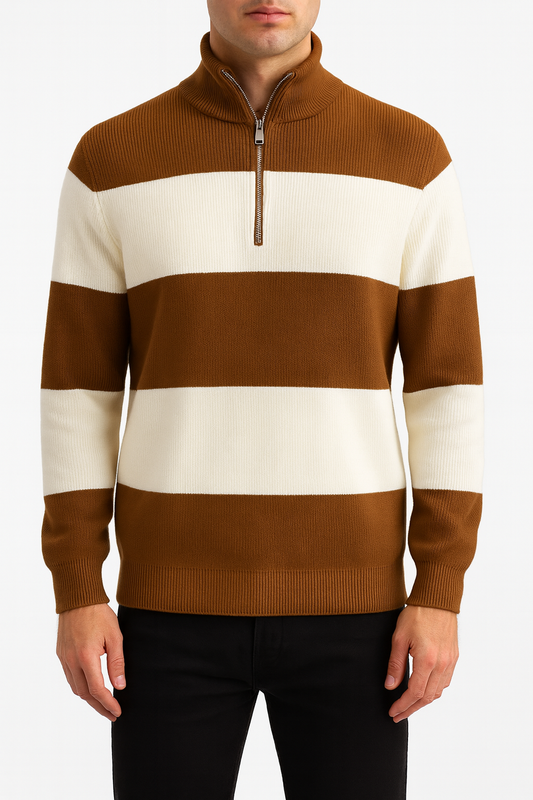 Men’s Half-Zip Knit Sweater – Camel Brown